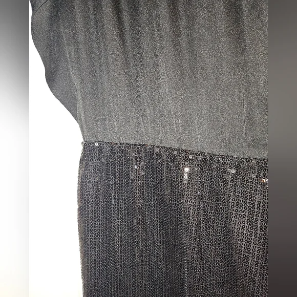 Black Sequin Mini Cocktail Dress with Dolman Sleeves - Picture 7 of 11